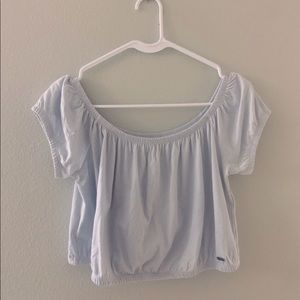 Off the shoulder, crop top.